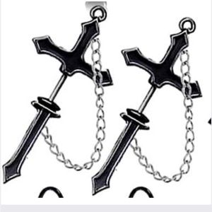 BLACK CROSS THRU THE EAR EARRINGS